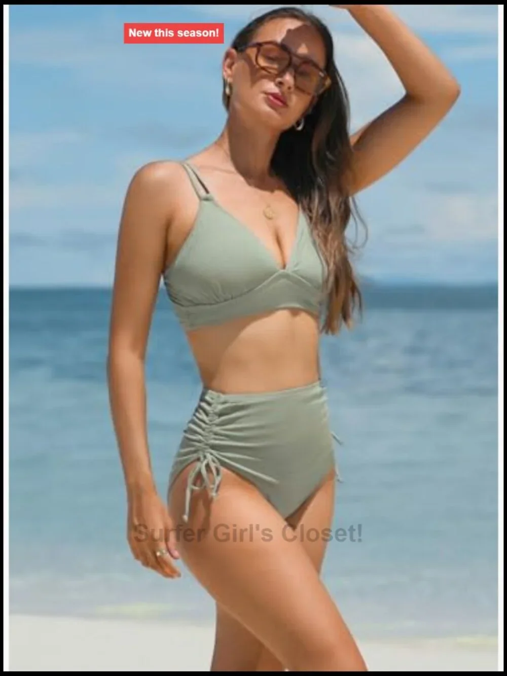 Women's V Neck High Waisted Ruched Tummy Control Bikini Set 2 Piece